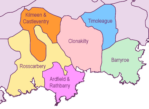 Colour key for the Family of Parishes